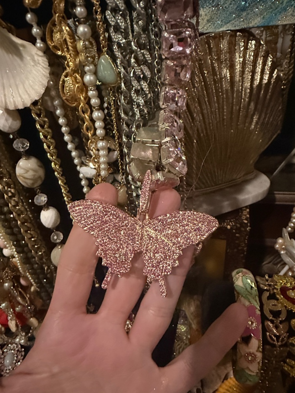 Pink crystal butterfly  pendant